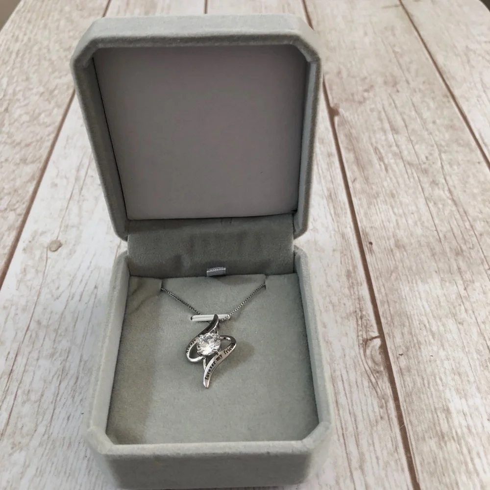 925 Sterling Silver Italy Heart Cubic Zirconia Mother Pendant Chain Necklace